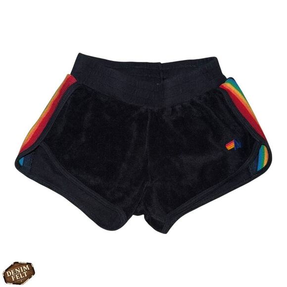 Aviator Nation Black Toddler/Youth Rainbow Stripe Velour Longe Shorts Size 6 - Picture 1 of 9